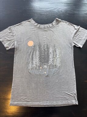 Womens Gray Graphic Camping Tee with Orange Moon